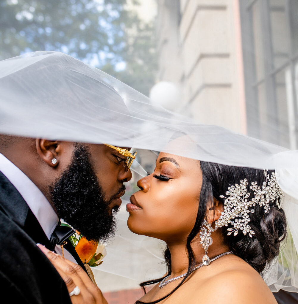 Military couple weds in a classy and timeless ceremony at 1208 Washington Place in Columbia, SC, with autumnal hues and historic charm. 