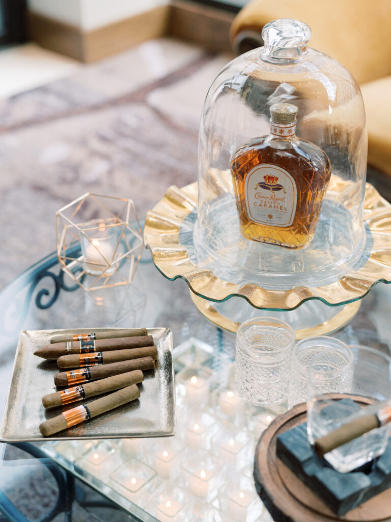 Focusing on the perspective of the groom, this unique cigar and whiskey-styled shoot captures masculine elegance!