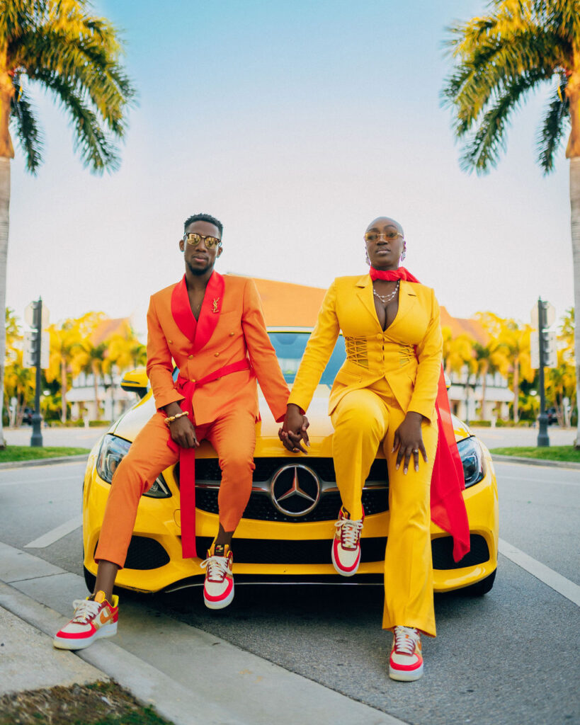Featured in Issue 29, Bishop & Sarah's vibrant Miami engagement session is a total vibe with colorful attire and a Mercedes-Benz convertible!