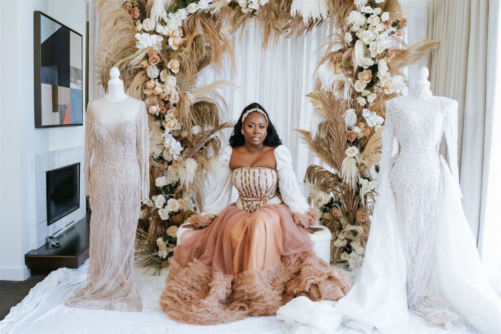 Featured in Issue 29, Cooma and Jared's elevated wedding featured bohemian chic vibes with two gorgeous wedding dresses and luxurious decor.