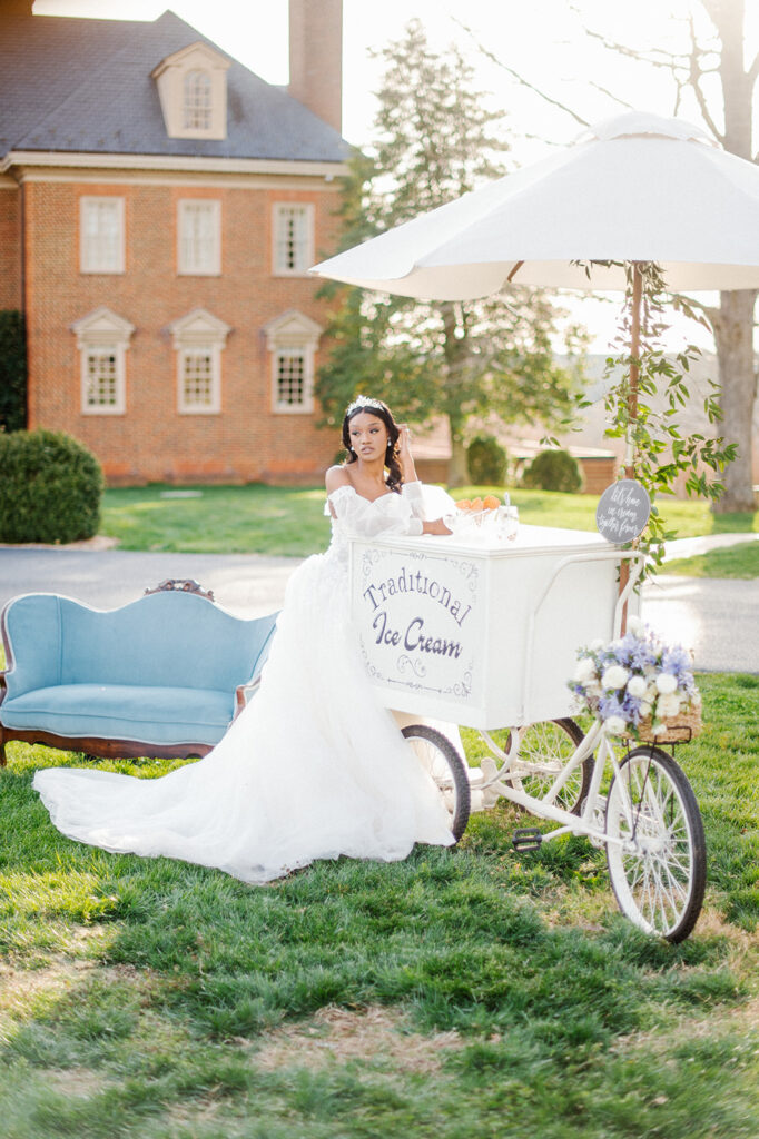 Featured in Issue 29, Styled Shoots Across America team create a romantic wedding editorial with blue hues at The Estate at River Run.