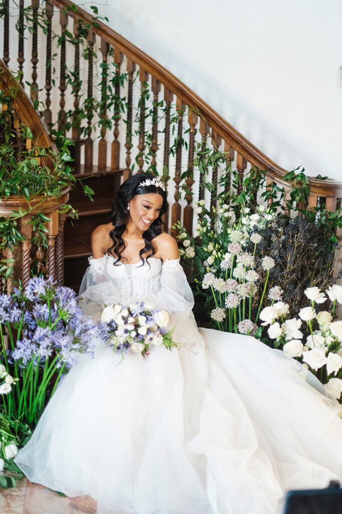 Featured in Issue 29, Styled Shoots Across America team create a romantic wedding editorial with blue hues at The Estate at River Run.