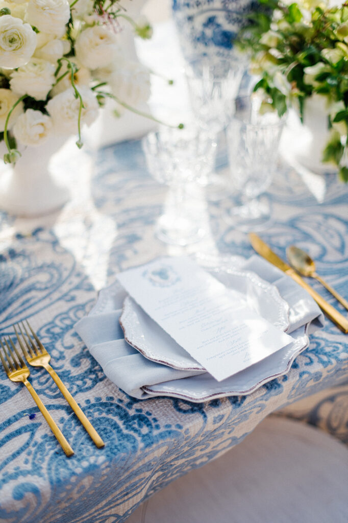 Featured in Issue 29, Styled Shoots Across America team create a romantic wedding editorial with blue hues at The Estate at River Run.