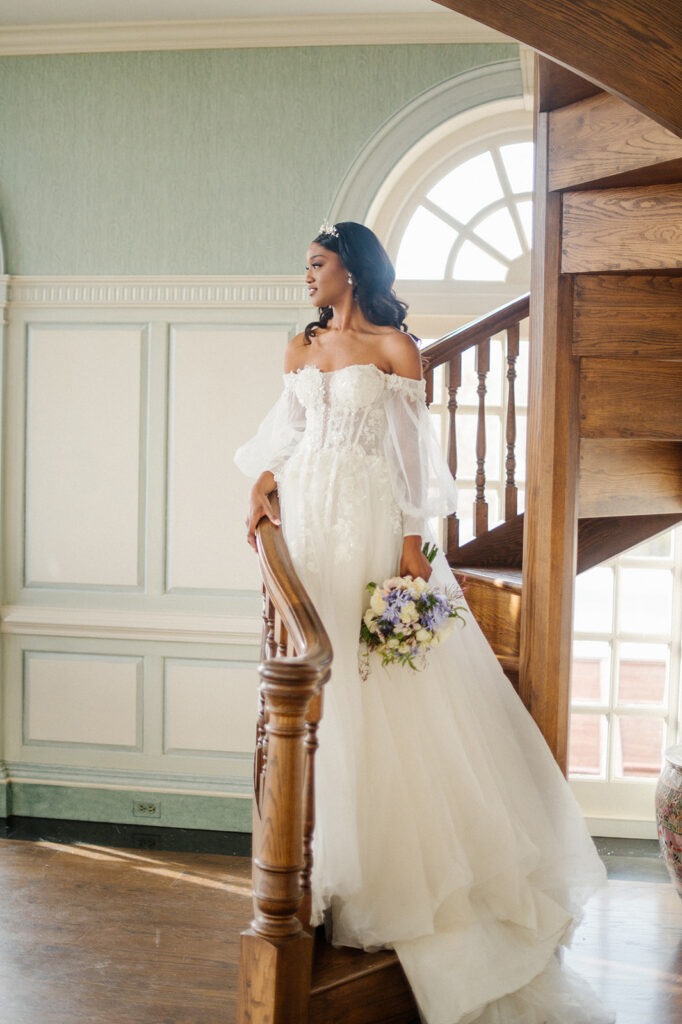 Featured in Issue 29, Styled Shoots Across America team create a romantic wedding editorial with blue hues at The Estate at River Run.