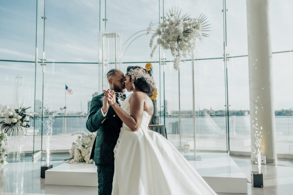 Featured in MunaLuchi Bridal Magazine Issue 29, T'Kiyah and Christopher’s waterfront wedding at the Half Moone Celebration Center in Norfolk, Virginia, was a dreamy affair.