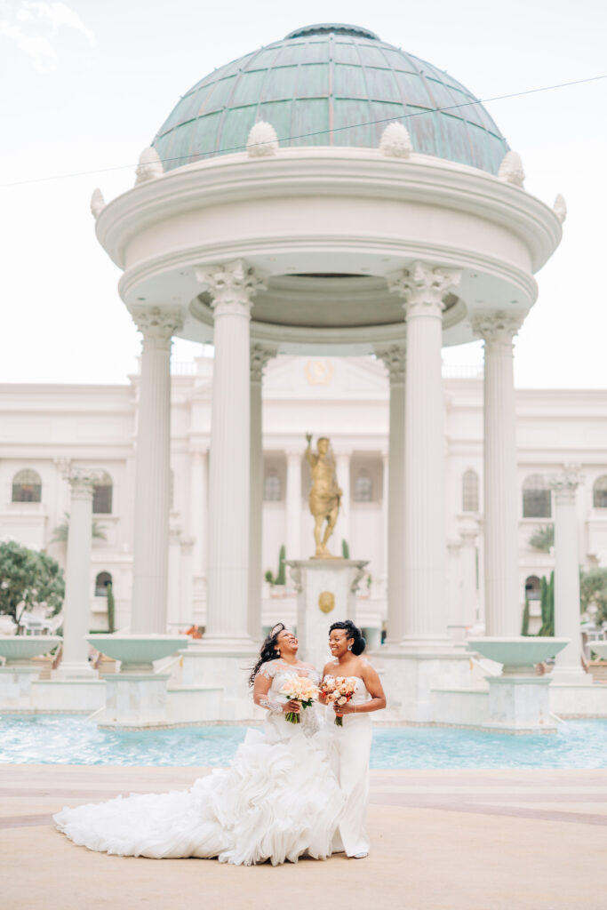The Venus Garden at Caesar's Palace took center stage for this gorgeous outdoor Las Vegas wedding between Rosalyn and Stephanie.