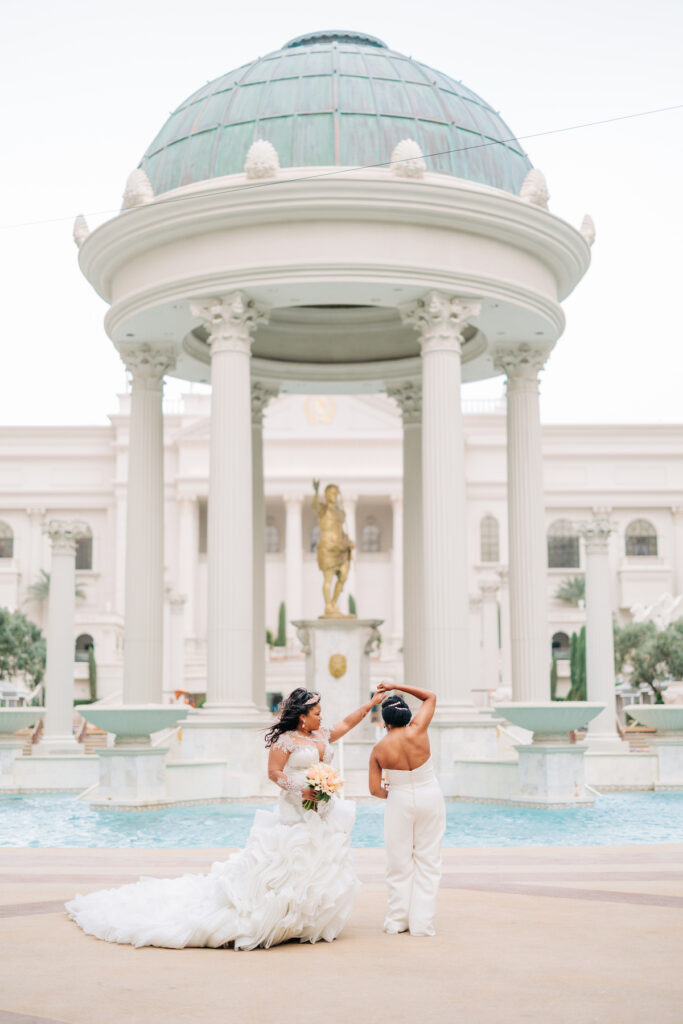 The Venus Garden at Caesar's Palace took center stage for this gorgeous outdoor Las Vegas wedding between Rosalyn and Stephanie.