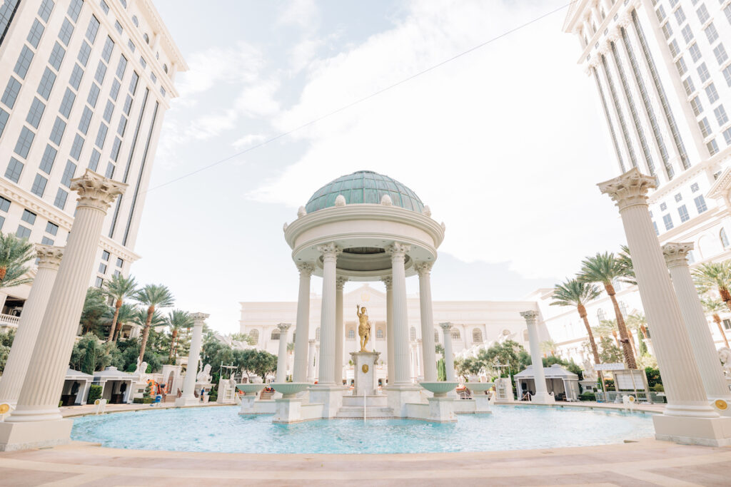 The Venus Garden at Caesar's Palace took center stage for this gorgeous outdoor Las Vegas wedding between Rosalyn and Stephanie.