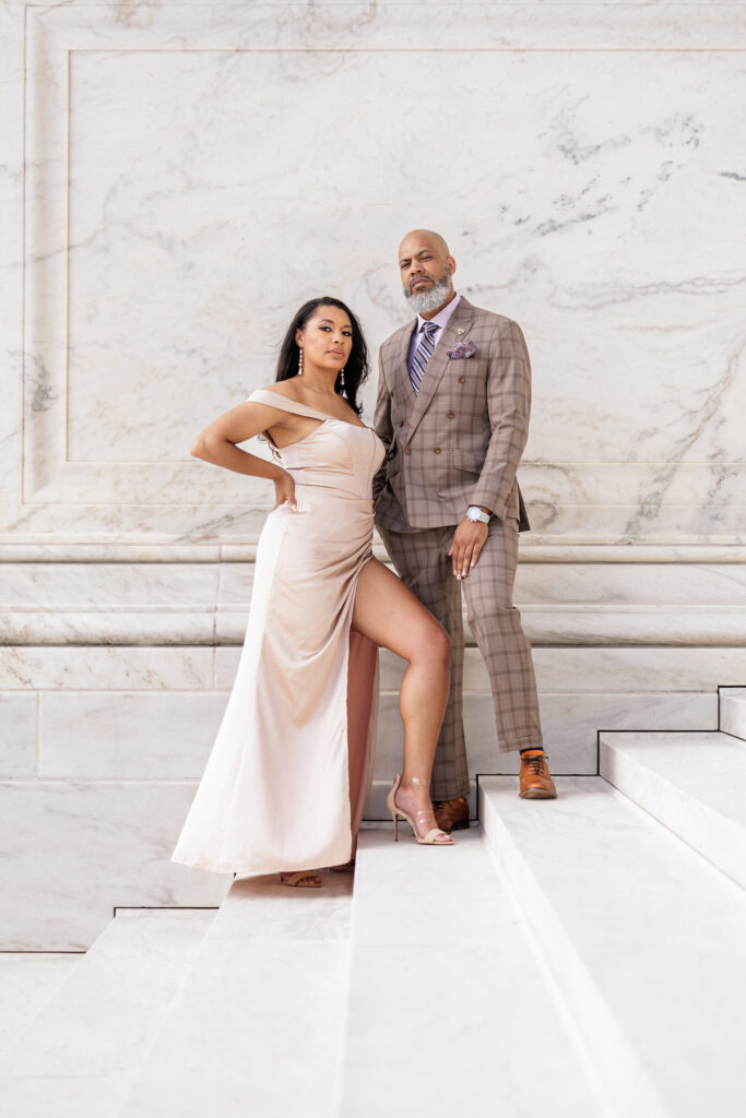 Shahar & Jamal celebrated their upcoming September nuptials in a two-part engagement session in Washington DC with one sexy and casual look.