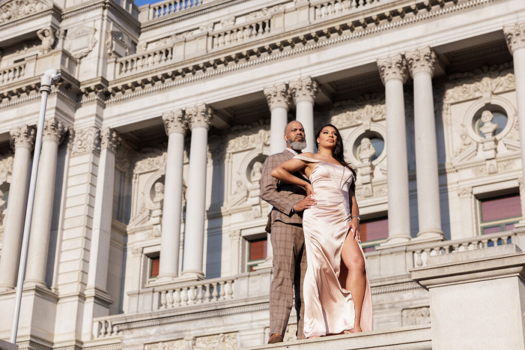 Shahar & Jamal celebrated their upcoming September nuptials in a two-part engagement session in Washington DC with one sexy and casual look.