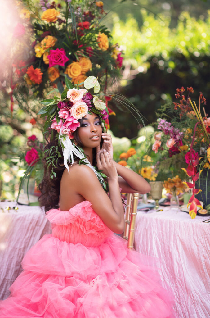 This colorful summer-styled shoot showcases vibrant tropical florals and gorgeous unconventional bridal fashion!