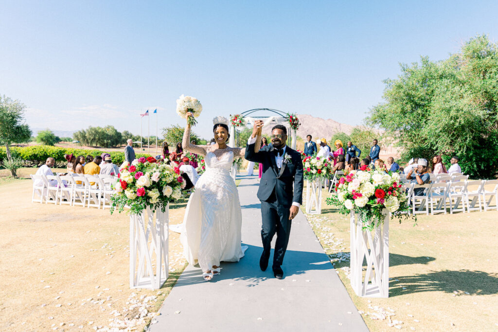 This outdoor luxe Nigerian wedding was a dream in Las Vegas and featured bold accessories, luxe details, and Nigerian culture.