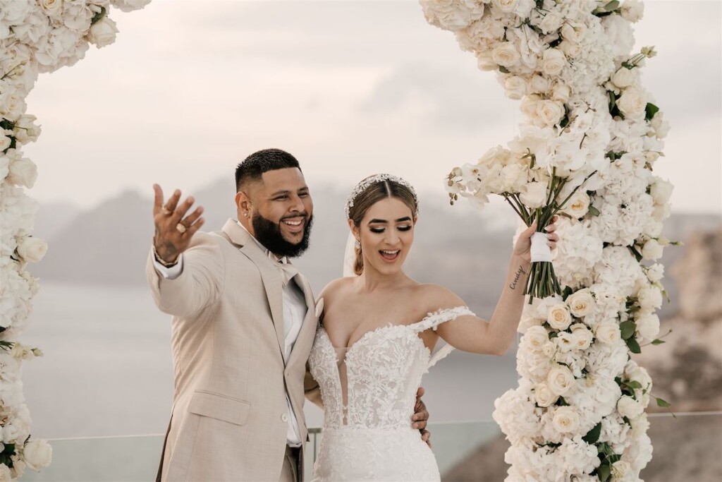 Featured in Issue 30, Jennifer and Zamir's modern & elegant elopement by the Sea in Santorini, Greece was everything they imagined and more.