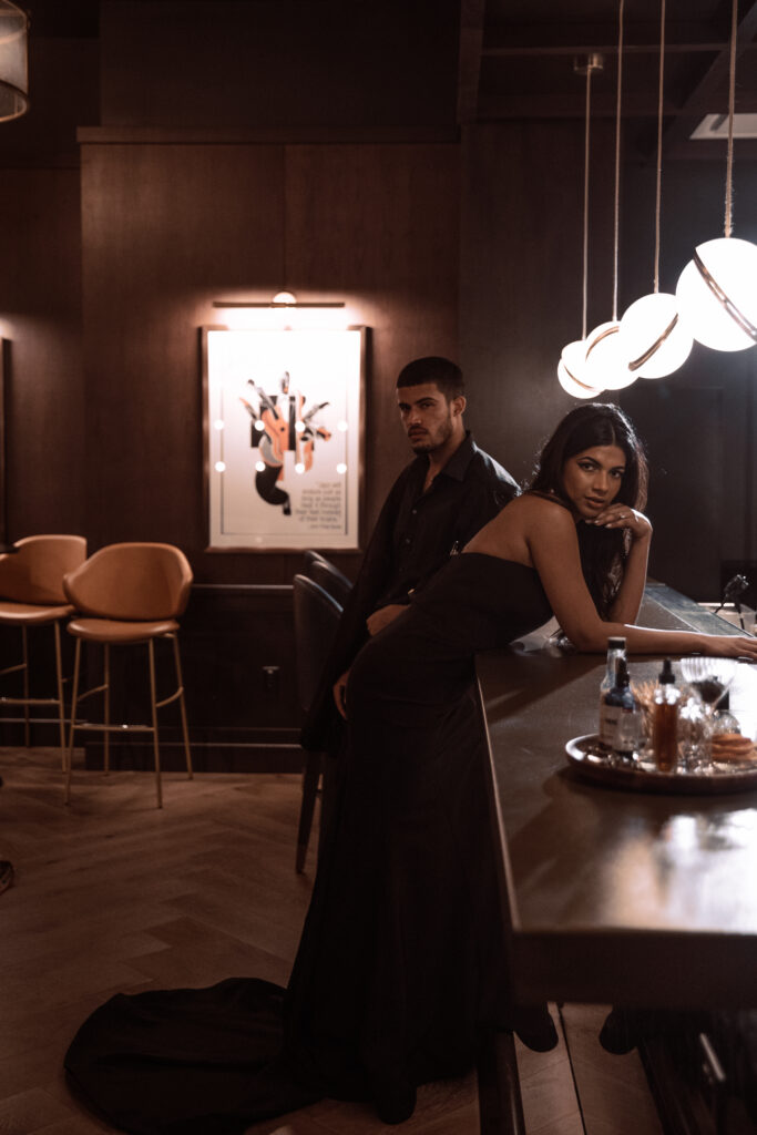Dark & Moody vibes along with sexy candlelit florals were captured in this modern elopement shoot in Salt Lake City Utah