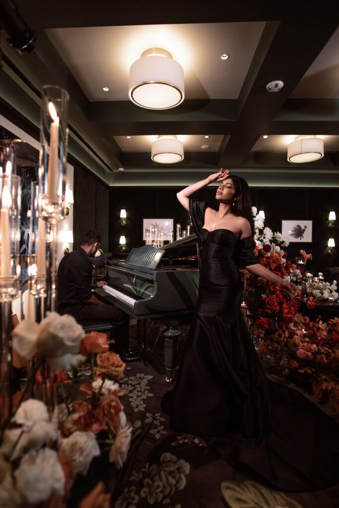 Dark & Moody vibes along with sexy candlelit florals were captured in this modern elopement shoot in Salt Lake City Utah