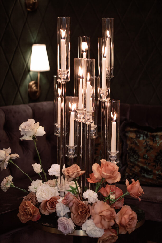 Dark & Moody vibes along with sexy candlelit florals were captured in this modern elopement shoot in Salt Lake City Utah