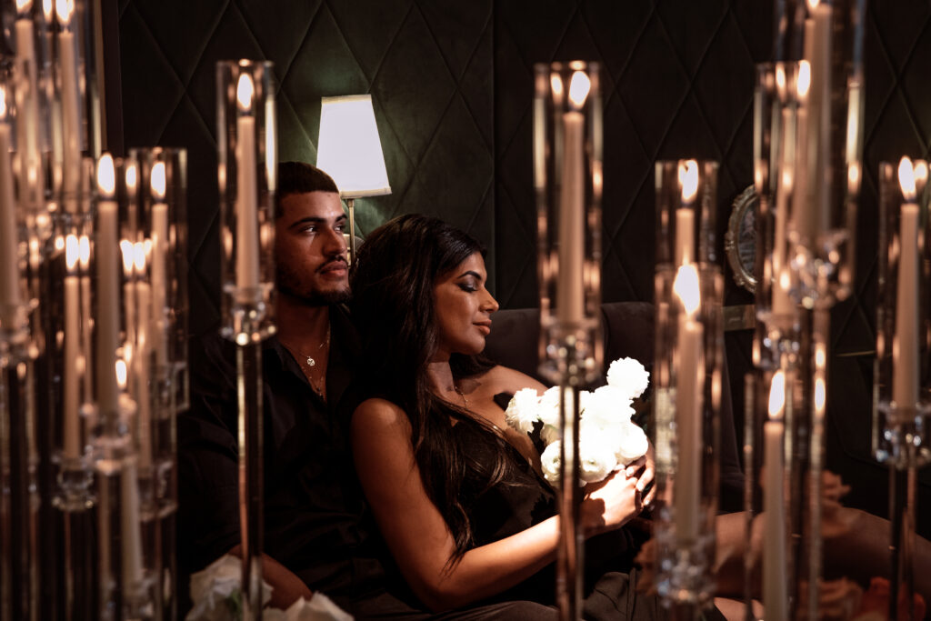 Dark & Moody vibes along with sexy candlelit florals were captured in this modern elopement shoot in Salt Lake City Utah