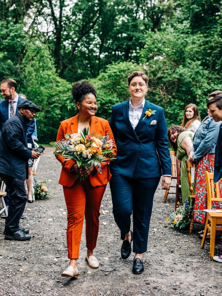 Sabina and Sabia celebrated their love as an LGBTQ+ couple in a colorful spring wedding with nostalgic retro charm throughout.