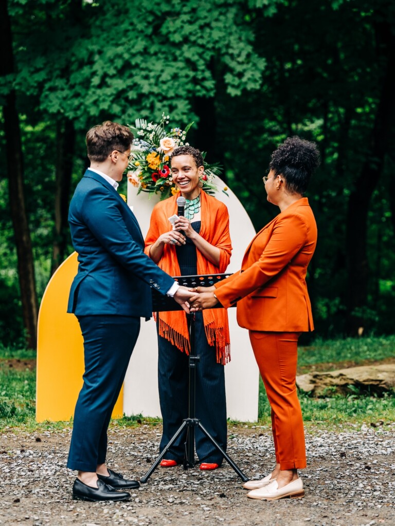 Sabina and Sabia celebrated their love as an LGBTQ+ couple in a colorful spring wedding with nostalgic retro charm throughout.