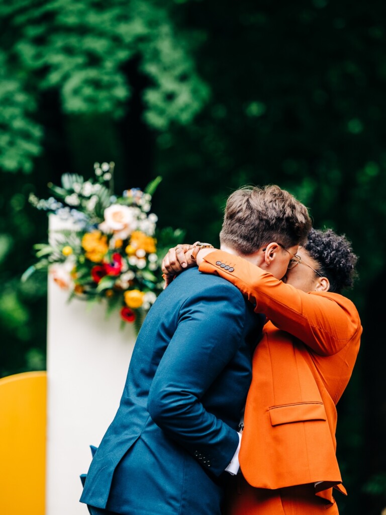 Sabina and Sabia celebrated their love as an LGBTQ+ couple in a colorful spring wedding with nostalgic retro charm throughout.