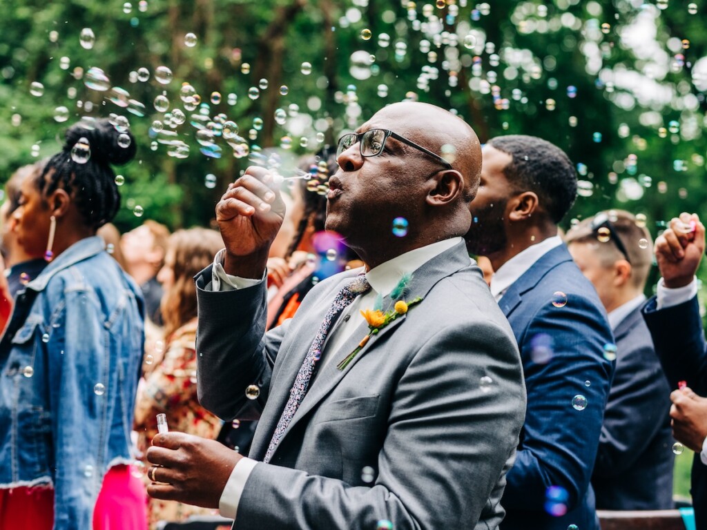 Sabina and Sabia celebrated their love as an LGBTQ+ couple in a colorful spring wedding with nostalgic retro charm throughout.
