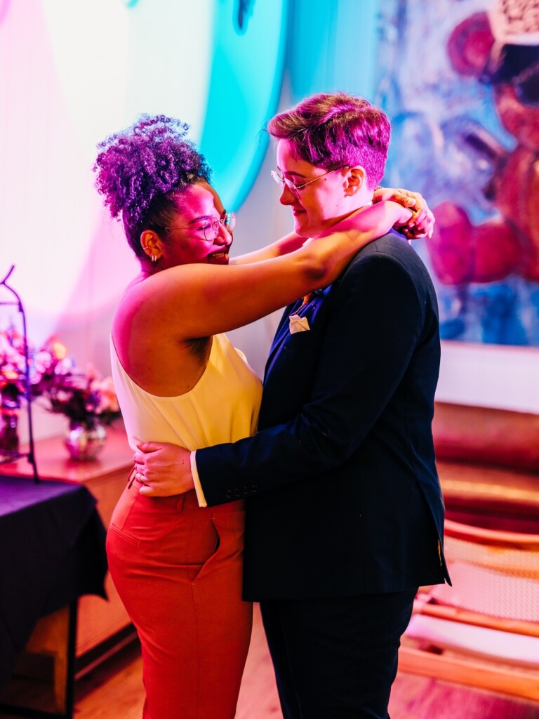 Sabina and Sabia celebrated their love as an LGBTQ+ couple in a colorful spring wedding with nostalgic retro charm throughout.