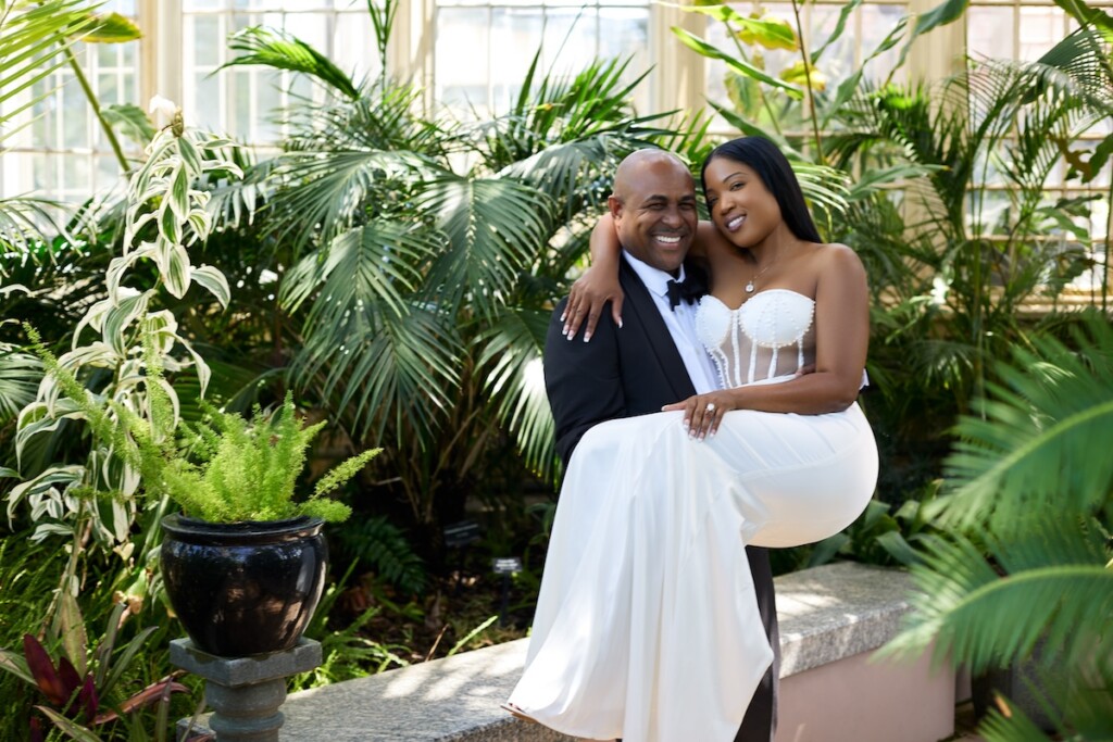 Andrea and Nick, both Jamaican natives, shared their love for each other and their vibrant Caribbean culture in a stylish engagement session at the Rawlings Conservatory in Baltimore, Maryland.