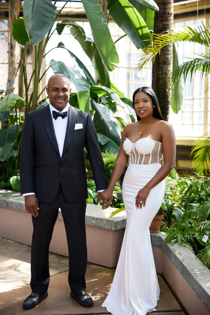 Andrea and Nick, both Jamaican natives, shared their love for each other and their vibrant Caribbean culture in a stylish engagement session at the Rawlings Conservatory in Baltimore, Maryland.