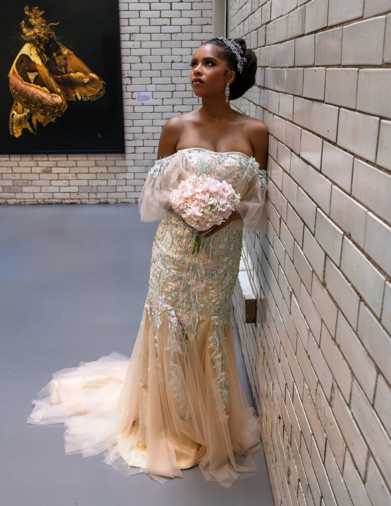 Muna Coterie gown designer Lee Jerome by Whitney Stephenson (owner of Mahogany Brown Bridal) debuted her latest Bridgerton Collection in a classic-meets-modern photoshoot showcasing the essence of "Elegance Unveiled."