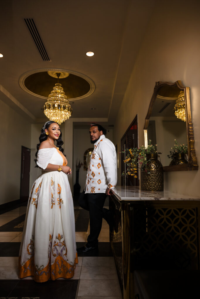 Family and friends gathered to watch Meron and Negash tie the knot in a ceremony filled with Ethiopian culture and modern ceremony details.