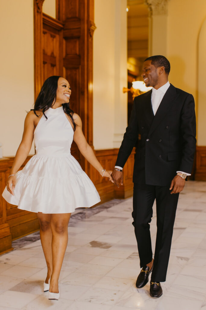 This adventure-loving couple celebrated their sophisticated and intimate engagement session at the Georgia State Capitol.