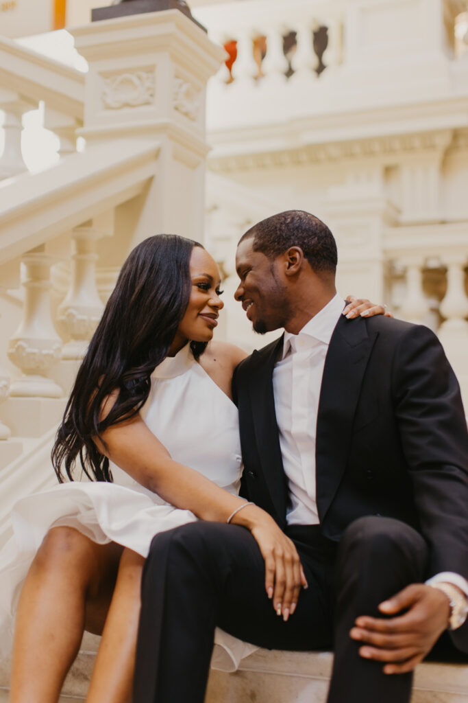 This adventure-loving couple celebrated their sophisticated and intimate engagement session at the Georgia State Capitol.