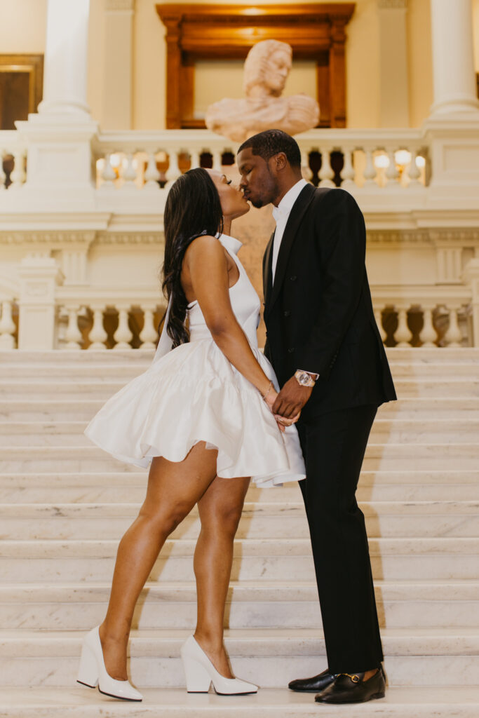 This adventure-loving couple celebrated their sophisticated and intimate engagement session at the Georgia State Capitol.