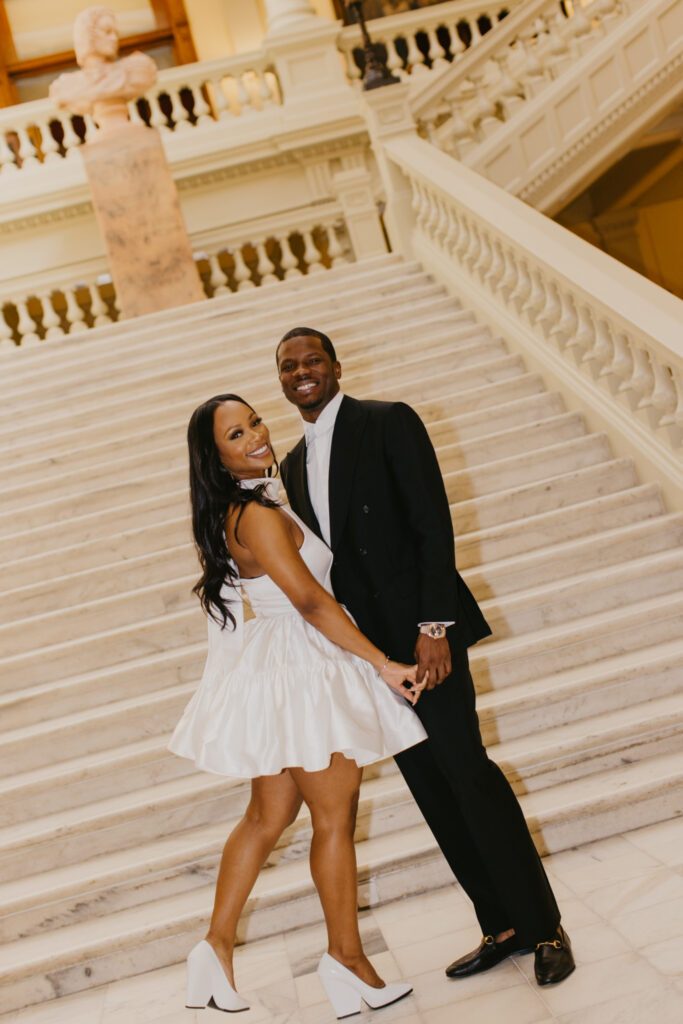 This adventure-loving couple celebrated their sophisticated and intimate engagement session at the Georgia State Capitol.