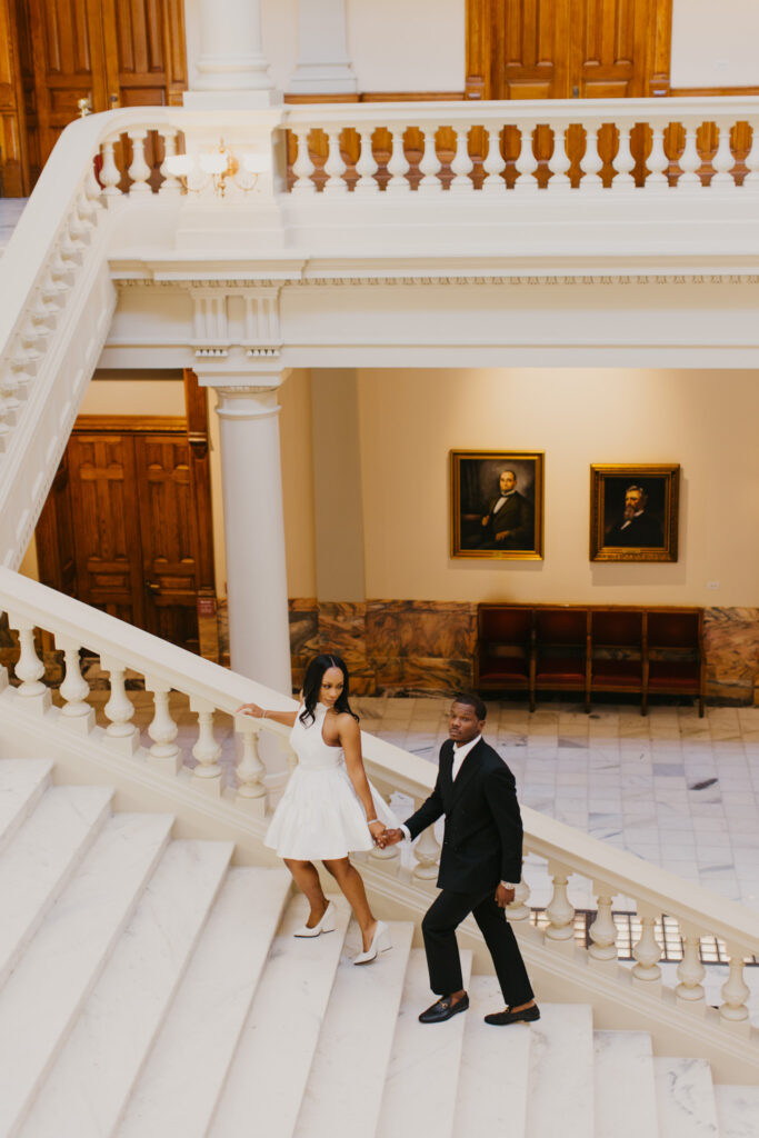 This adventure-loving couple celebrated their sophisticated and intimate engagement session at the Georgia State Capitol.