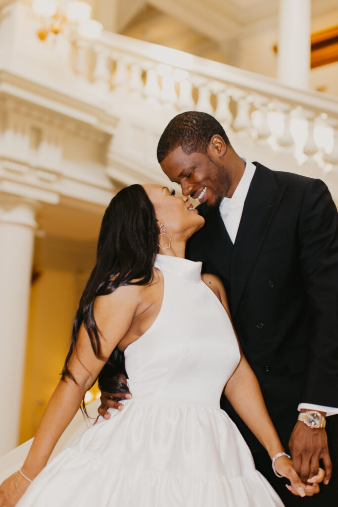 This adventure-loving couple celebrated their sophisticated and intimate engagement session at the Georgia State Capitol.
