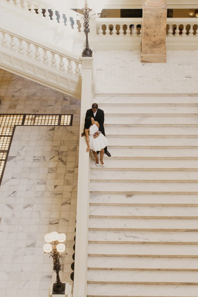 This adventure-loving couple celebrated their sophisticated and intimate engagement session at the Georgia State Capitol.