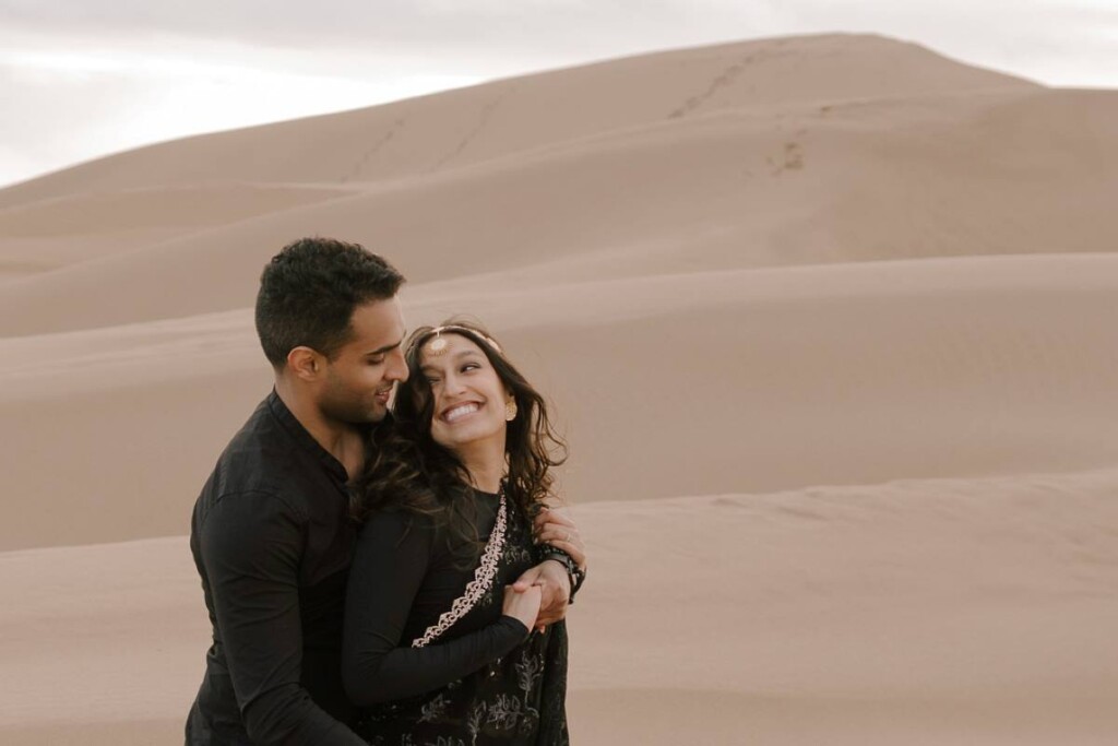Nithin and Papiya celebrated their love with a dreamy Bollywood-inspired engagement session at the Oceano Dunes in California.
