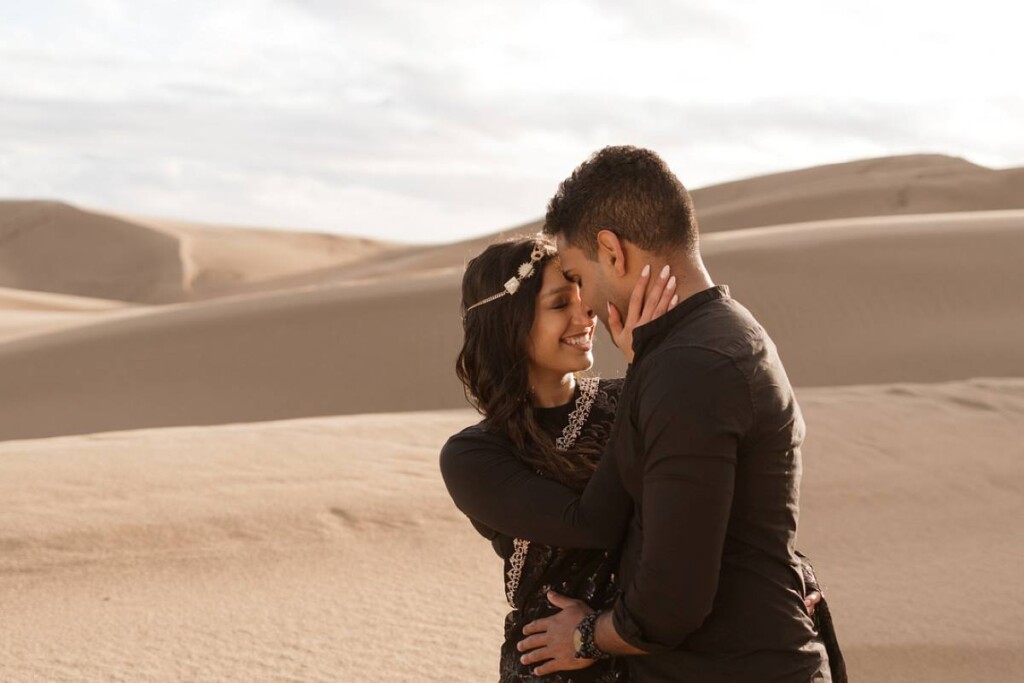 Nithin and Papiya celebrated their love with a dreamy Bollywood-inspired engagement session at the Oceano Dunes in California.