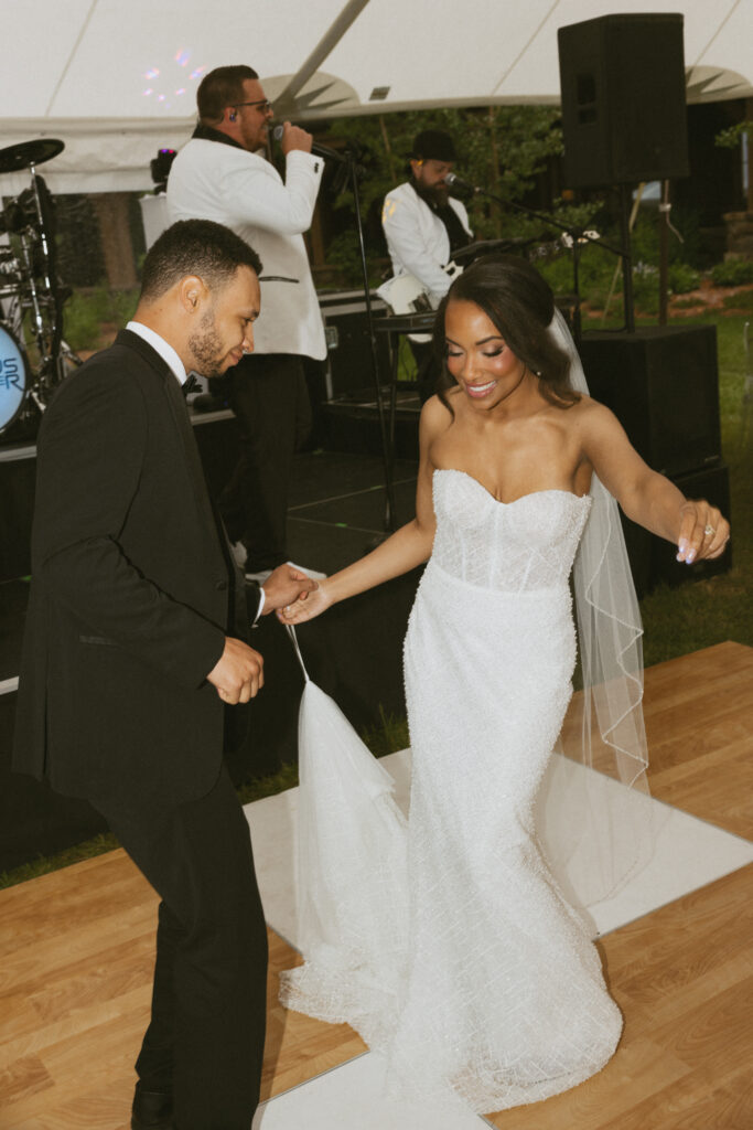 Mountains, 3 wedding dresses, and a fun bowling alley after party. This outdoor wedding had everything for a nature-loving bride and groom.