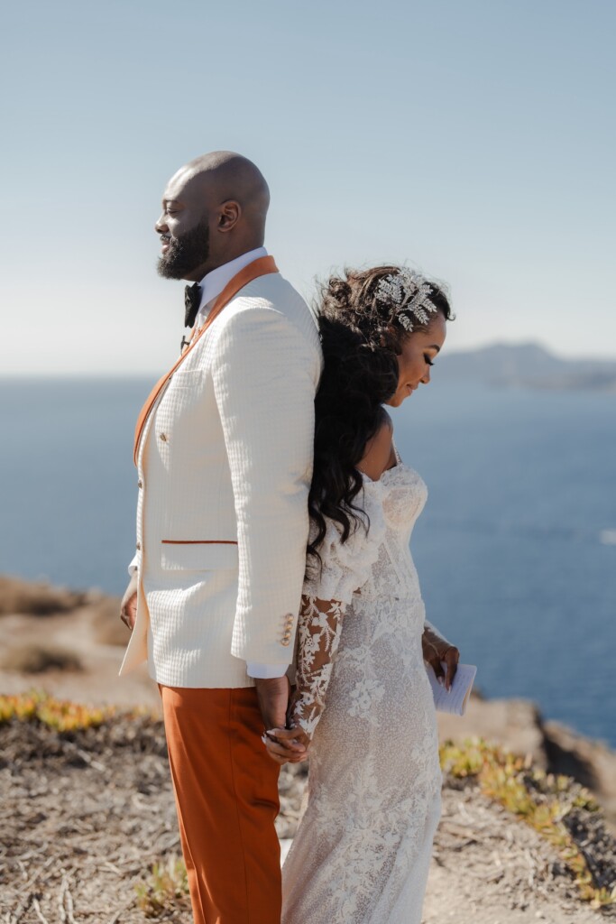 Valerie and Kingsley's gorgeous wedding in Santorini, Greece, was featured in Issue 33! Read how they found lifetime love four doors down.