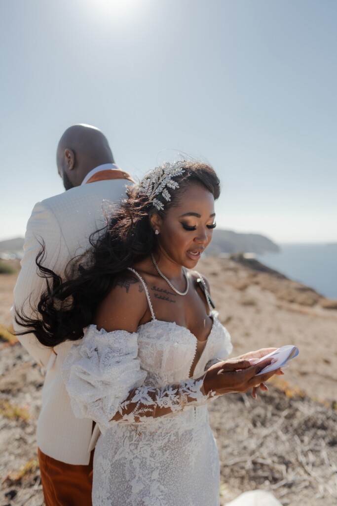 Valerie and Kingsley's gorgeous wedding in Santorini, Greece, was featured in Issue 33! Read how they found lifetime love four doors down.