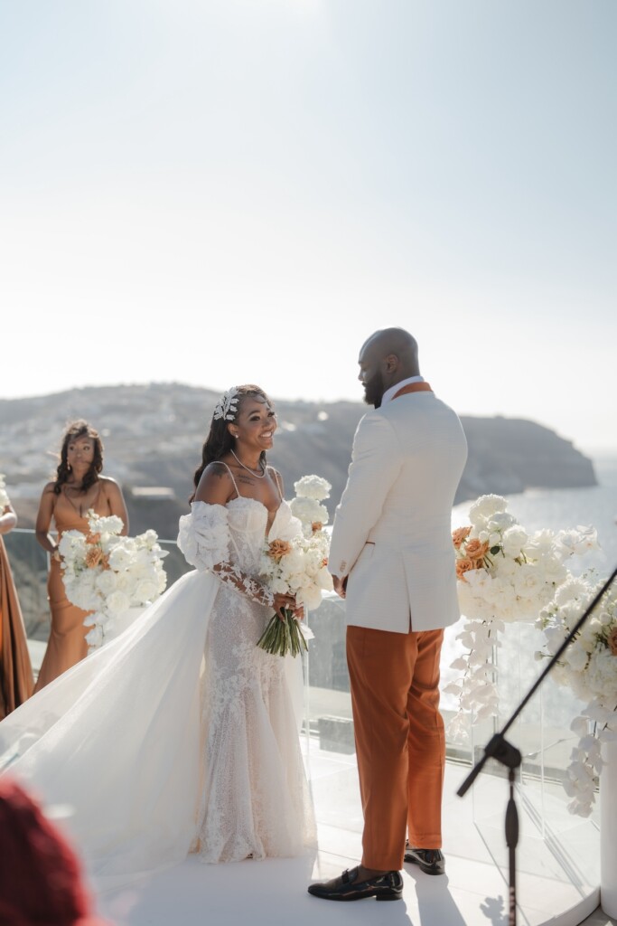 Valerie and Kingsley's gorgeous wedding in Santorini, Greece, was featured in Issue 33! Read how they found lifetime love four doors down.