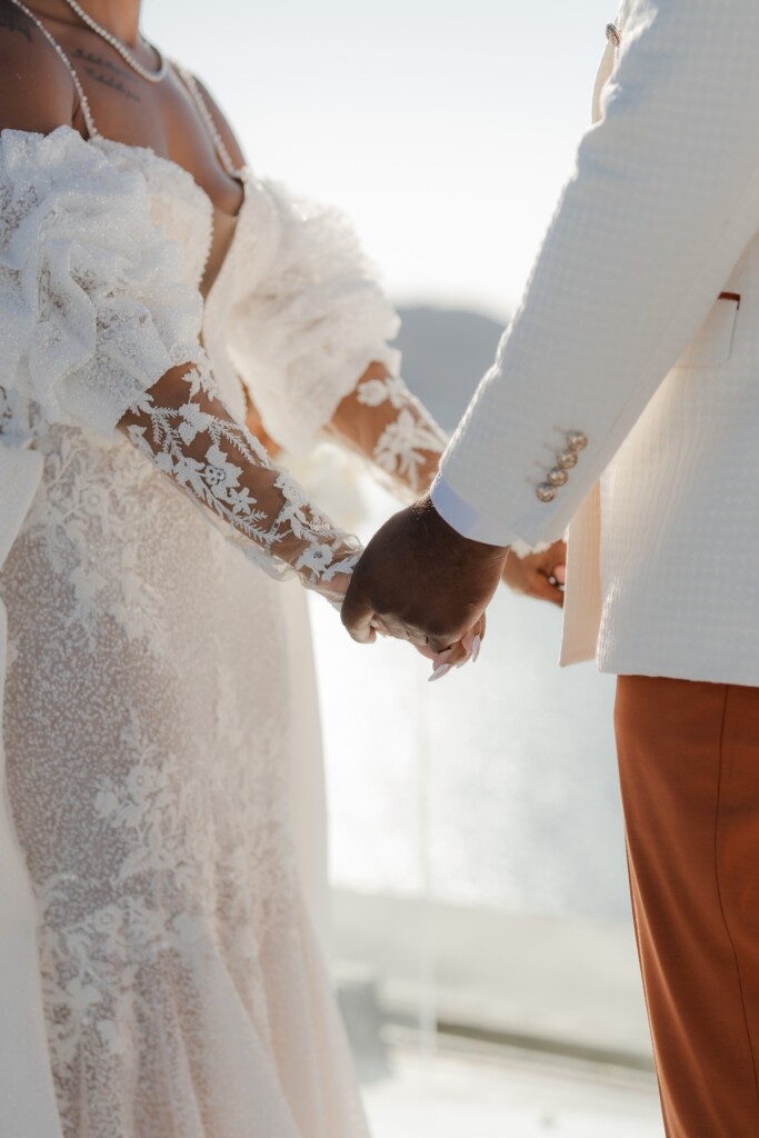Valerie and Kingsley's gorgeous wedding in Santorini, Greece, was featured in Issue 33! Read how they found lifetime love four doors down.