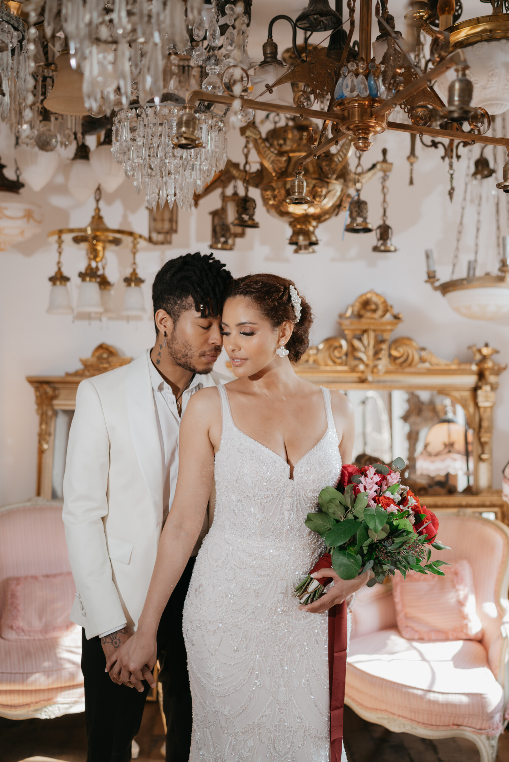 This Luxurious Wedding Styled Shoot Set in a Lavishly Decorated Victorian Inspired Home Had Deep + Moody Toned Hues and Overflowed with Opulent Antiques