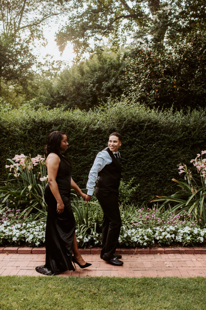 Ashley & Monique got engaged before heading out the door. See their garden engagement session and get excited for their September wedding!