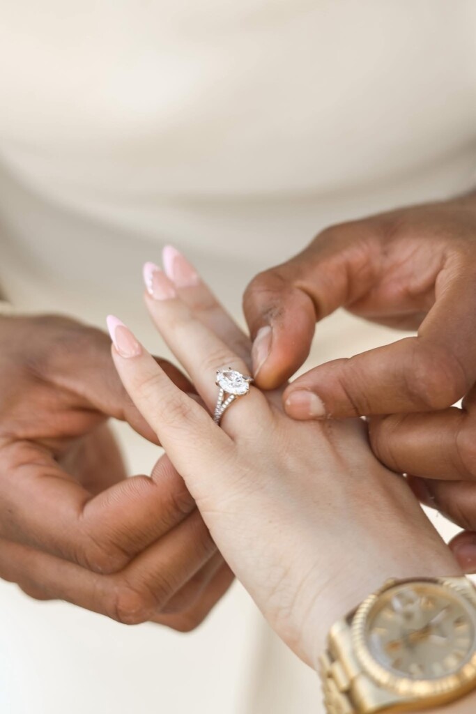 Balacía custom-designed an oval two-toned engagement ring for former NFL player Andrew Brown's wife, Whitley Brown | Captured by @intothewoods_htx