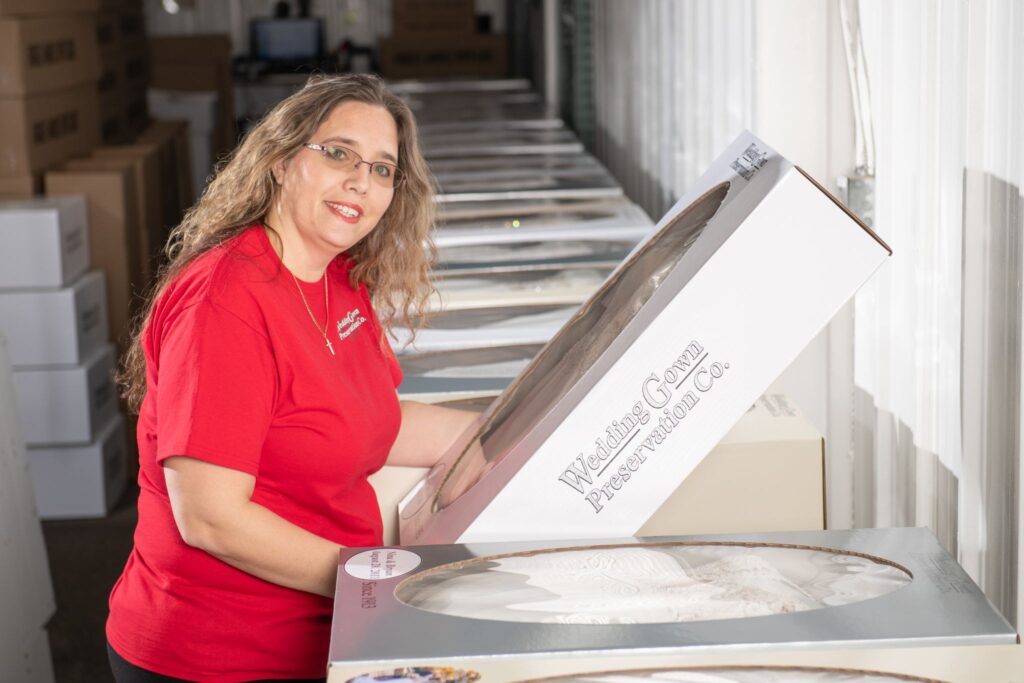 wedding gown preservation worker